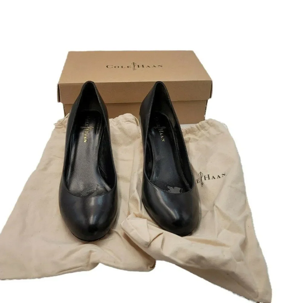 Cole Haan Air Black Leather Heels Slip On Shoes 8 C
